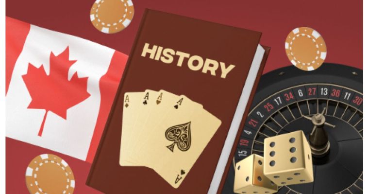 Canadian flag, casino history book, casino roulette